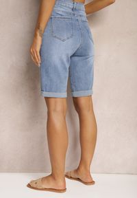 Renee - Niebieskie Szorty Jeansowe High Waist z Dodatkiem Bawełny i Przetarciami Nelvanis. Okazja: na co dzień. Stan: podwyższony. Kolor: niebieski. Materiał: bawełna, jeans. Styl: casual, elegancki #3