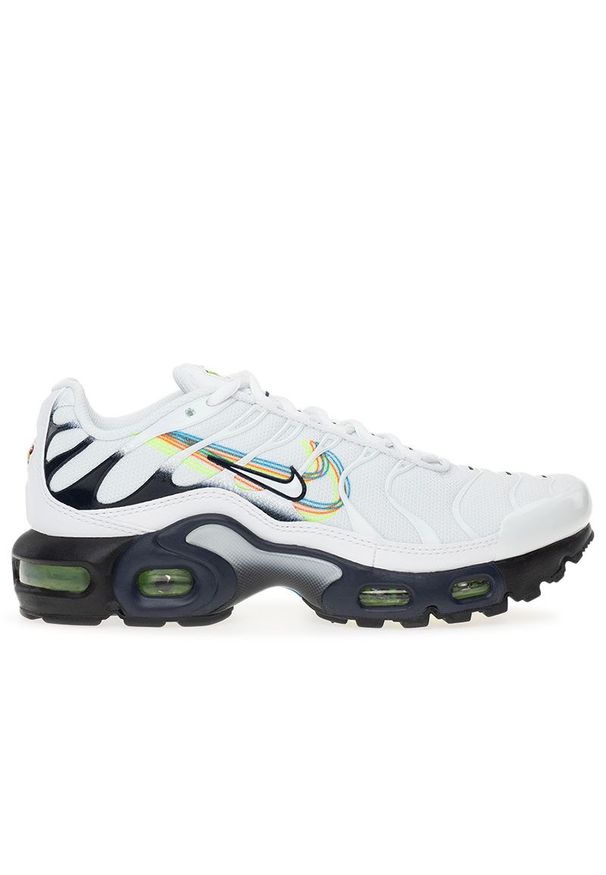 Buty Nike Air Max Plus GS DV7140-100- białe. Kolor: biały. Materiał: materiał, syntetyk, guma. Szerokość cholewki: normalna. Sezon: lato. Model: Nike Air Max