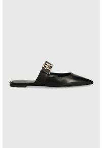 TOMMY HILFIGER - Tommy Hilfiger klapki skórzane TH POINTY FEMININE MULE damskie kolor czarny FW0FW06997. Kolor: czarny. Materiał: skóra. Wzór: gładki. Obcas: na obcasie. Wysokość obcasa: niski #1