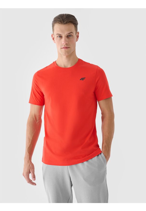 4f - 4F T-shirt regular gładki męski - pomarańczowy S. Okazja: na co dzień. Kolor: pomarańczowy. Materiał: dzianina, bawełna, jersey. Długość rękawa: krótki rękaw. Długość: krótkie. Wzór: gładki. Styl: klasyczny, sportowy, casual