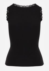 Renee - Czarny Top z Bawełny Ozdobiony u Góry Koronką Berice. Kolor: czarny. Materiał: bawełna, koronka. Wzór: aplikacja, koronka #7