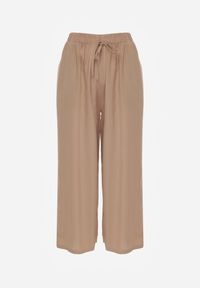 Renee - Ciemnobeżowe Spodnie z Bawełny Typu Palazzo z Gumką w Talii Fieana. Okazja: na spacer. Kolor: beżowy. Materiał: bawełna #4