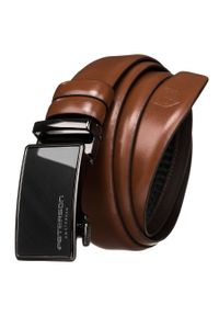Pasek męski Peterson PTN A003 BROWN brązowy. Kolor: brązowy. Materiał: jeans, skóra