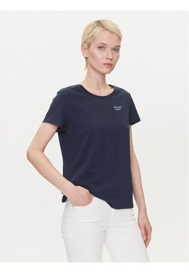 Mustang T-Shirt Alma 1016155 Granatowy Regular Fit. Kolor: niebieski. Materiał: bawełna