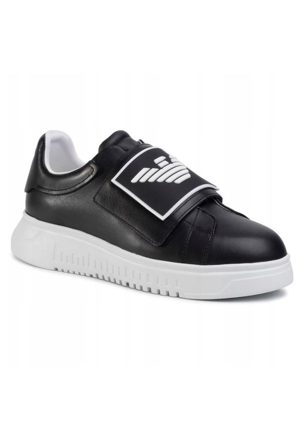 Emporio Armani - EMPORIO ARMANI Czarne sneakersy. Zapięcie: rzepy. Kolor: czarny. Materiał: materiał, guma