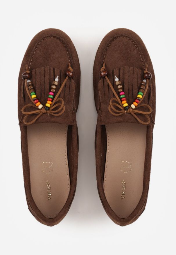 Born2be - Brązowe Mokasyny VICES z Wkładką ze Skóry Naturalnej i Ozdobnymi Koralikami Neni. Okazja: na co dzień. Kolor: brązowy. Materiał: skóra. Styl: casual, klasyczny, elegancki