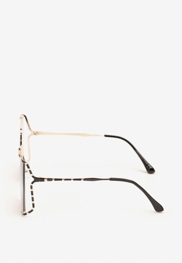 Renee - Czarno-Złote Okulary Przeciwsłoneczne z Filtrem UV w Cienkiej Oprawce Froline. Kolor: zielony