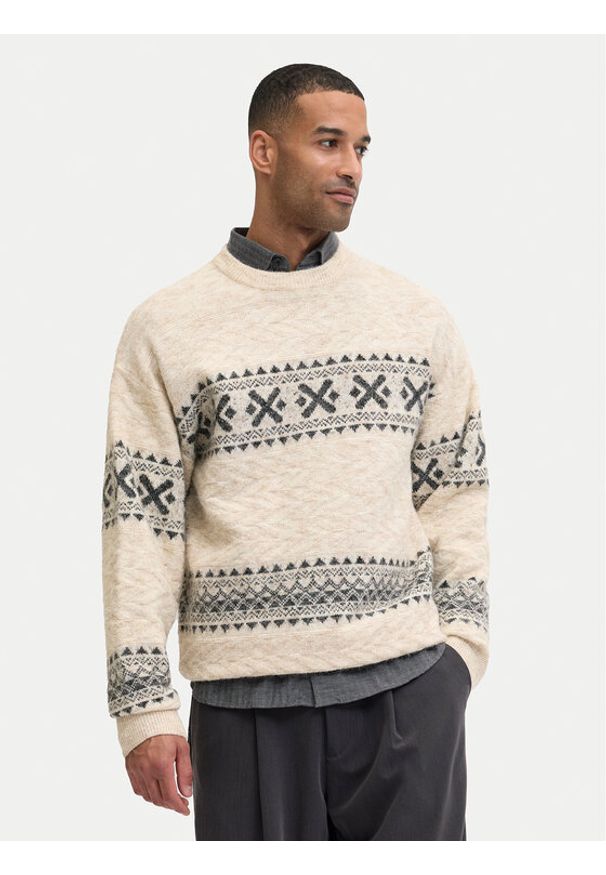 Jack & Jones Sweter Blumax 12286244 Beżowy Relaxed Fit. Kolor: beżowy. Materiał: syntetyk