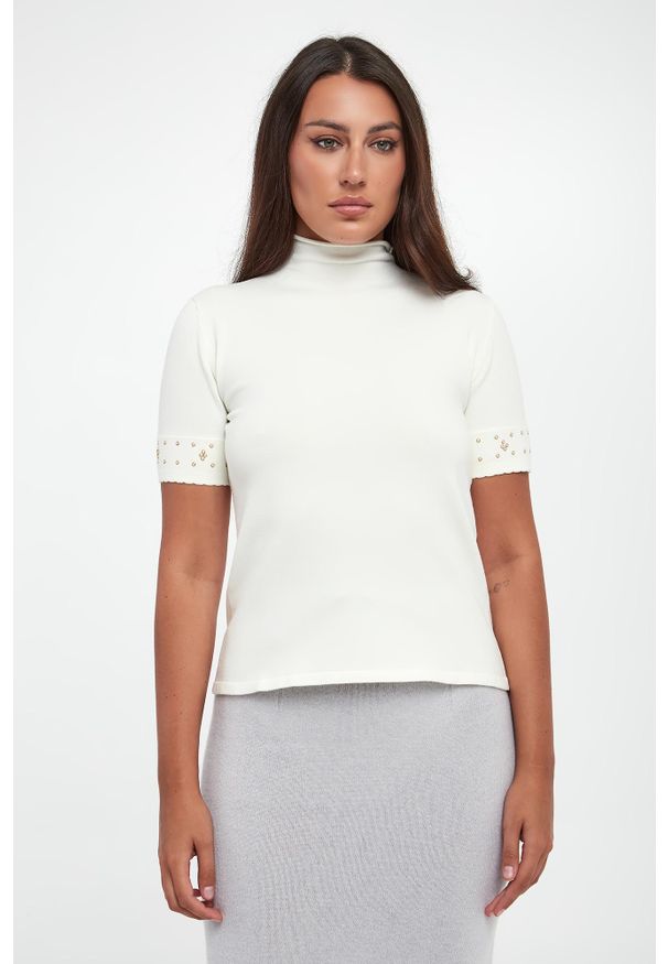 Twinset Milano - Sweter damski z krótkim rękawem TWINSET. Długość rękawa: krótki rękaw. Długość: krótkie