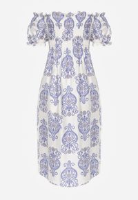 Born2be - Niebieska Wiskozowa Sukienka Hiszpanka w Etniczny Wzór Hywen. Okazja: na co dzień. Typ kołnierza: dekolt hiszpanka. Kolor: niebieski. Materiał: wiskoza. Wzór: paisley. Sezon: lato. Typ sukienki: rozkloszowane, proste. Styl: casual, klasyczny #7