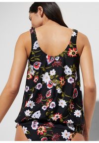 bonprix - Top plażowy tankini. Okazja: na plażę. Kolor: czarny. Wzór: nadruk, aplikacja