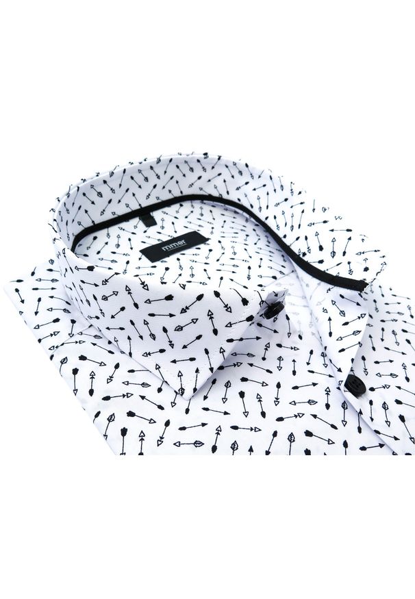 Mmer / Villaro - Koszule męskie - Biała koszula w czarne strzałki 796. Kolor: wielokolorowy, czarny, biały. Materiał: bawełna, tkanina. Długość: długie