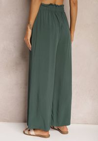 Renee - Zielone Spodnie z Bawełny High Waist z Szerokimi Nogawkami i Gumką w Pasie Clisea. Stan: podwyższony. Kolor: zielony. Materiał: bawełna. Sezon: lato