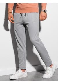 Ombre Clothing - Spodnie męskie dresowe P946 - jasnoszare - XXL. Kolor: szary. Materiał: dresówka
