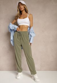 Renee - Zielone Spodnie z Prostą Nogawką i Wiązaniem w Talii Miralira. Okazja: na co dzień. Kolor: zielony. Styl: elegancki, casual #4