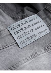 Ombre Clothing - Krótkie męskie spodenki jeansowe z delikatnym washem – szare V2 OM-SRDS-0145 - XL. Kolor: szary. Materiał: jeans. Długość: krótkie. Wzór: aplikacja. Sezon: lato. Styl: wakacyjny, klasyczny #3