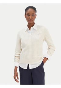 TOMMY HILFIGER - Tommy Hilfiger Sweter WW0WW44987 Beżowy Regular Fit. Kolor: beżowy. Materiał: bawełna #1