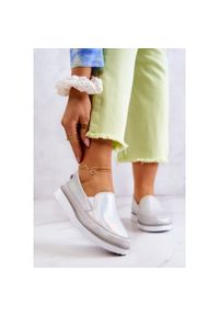 Damskie Skórzane Tenisówki Slip-On S.Barski Holograficzne Srebrne srebrny. Zapięcie: bez zapięcia. Kolor: srebrny. Materiał: skóra #3