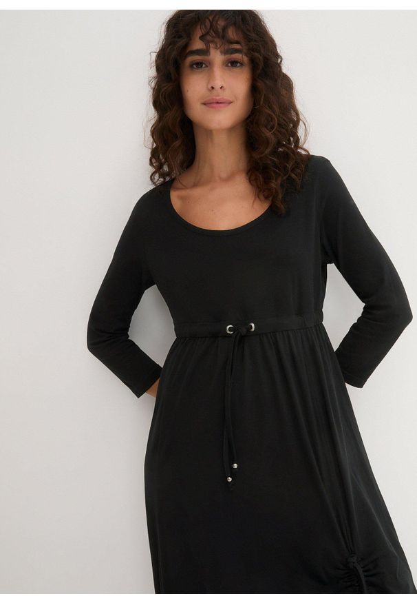 bonprix - Sukienka shirtowa, rękawy 3/4. Kolor: czarny. Długość: maxi