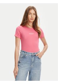 Guess Jeans T-Shirt W5YP37 KA0H1 Różowy Slim Fit. Kolor: różowy. Materiał: bawełna