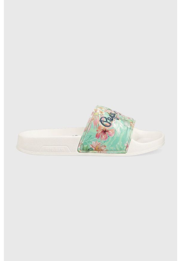 Pepe Jeans klapki dziecięce Silder Martina G kolor biały. Kolor: biały. Materiał: materiał. Obcas: na obcasie. Wysokość obcasa: niski