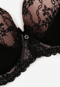 Born2be - Czarno-Różowy Biustonosz Ozdobiony Cyrkoniami i Koronką Corraella. Kolor: czarny. Materiał: koronka. Wzór: koronka, aplikacja #3