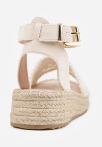 Born2be - Beżowe Sandały VICES na Koturnie Ozdobione Plecionką i Ażurowym Wzorem Bambolis. Okazja: na co dzień, do pracy. Zapięcie: sprzączka. Kolor: beżowy. Wzór: ażurowy, aplikacja. Sezon: lato. Obcas: na koturnie. Styl: casual, elegancki #8