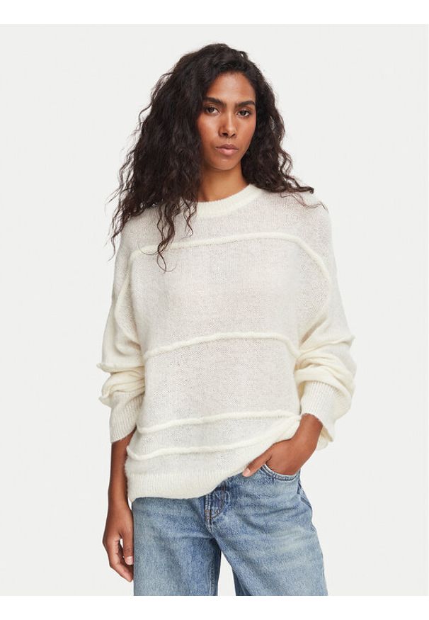 Hugo - HUGO Sweter Slookia 50564321 Kremowy Oversize. Kolor: kremowy. Materiał: syntetyk