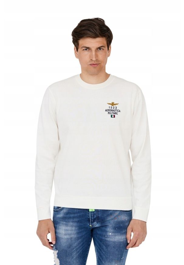 Aeronautica Militare - AERONAUTICA MILITARE Męska biała bluza. Kolor: biały. Wzór: haft