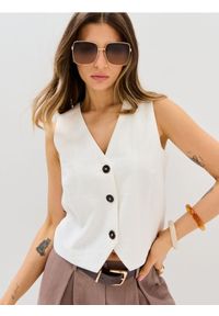 Sinsay - Klasyczna wiskozowa kamizelka garniturowa - kremowy. Kolor: kremowy. Materiał: wiskoza. Styl: klasyczny #1