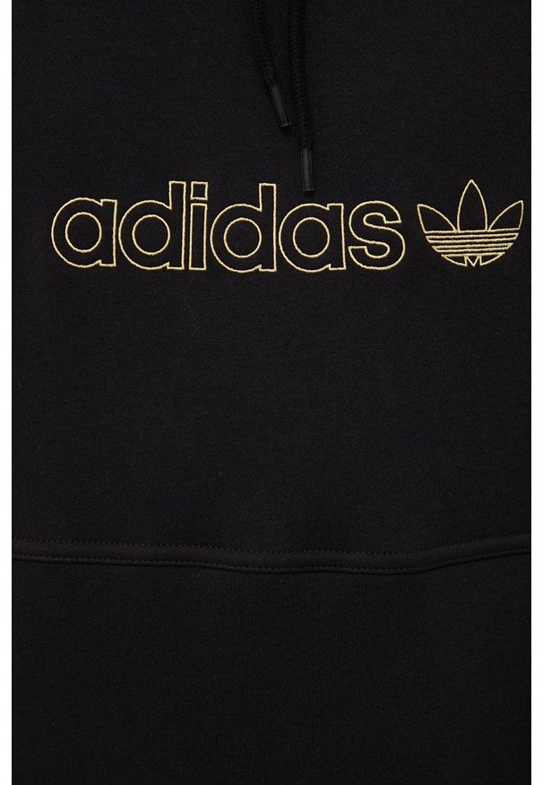 adidas Originals bluza męska kolor czarny z kapturem z aplikacją. Typ kołnierza: kaptur. Kolor: czarny. Materiał: bawełna. Wzór: aplikacja