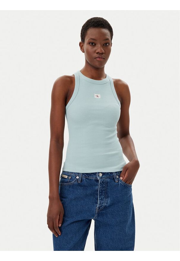 Calvin Klein Jeans Top J20J225302 Niebieski Slim Fit. Kolor: niebieski. Materiał: bawełna