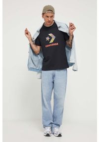 Converse t-shirt bawełniany kolor czarny z nadrukiem. Kolor: czarny. Materiał: bawełna. Wzór: nadruk #4