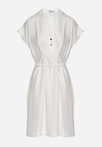 Born2be - Biała Sukienka z Wiskozy o Rozkloszowanym Kroju z Paskiem Sepina. Okazja: na co dzień. Typ kołnierza: dekolt w serek. Kolor: biały. Materiał: wiskoza. Długość rękawa: krótki rękaw. Wzór: aplikacja. Sezon: lato. Styl: casual, elegancki, klasyczny #6