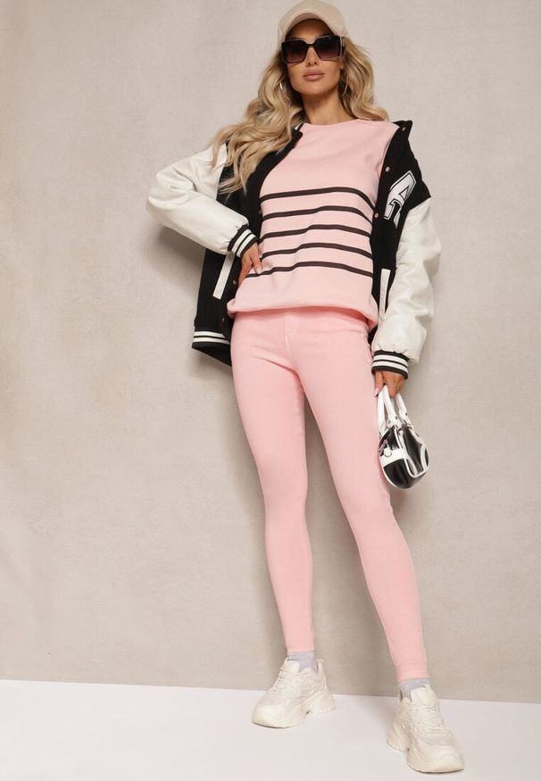 Renee - Różowe Skinny Jeansy z Bawełną High Waist Lorie. Okazja: na co dzień. Stan: podwyższony. Kolor: różowy. Styl: wizytowy, casual, elegancki