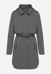 Born2be - Szara Kurtka w Stylu Parki z Odpinanym Kapturem i Troczkami Halirsa. Okazja: na spacer, na co dzień. Typ kołnierza: golf. Kolor: szary. Materiał: jeans, dzianina. Styl: casual, klasyczny #6