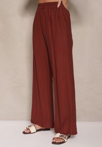 Renee - Bordowe Wiskozowe Spodnie Palazzo High Waist z Lnem Linaselia. Stan: podwyższony. Kolor: czerwony. Materiał: wiskoza, len. Sezon: lato