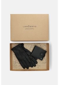 Lancerto - Zestaw Portfel męski Plus Rękawiczki. Kolor: czarny. Materiał: skóra, materiał