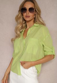 Renee - Jasnozielona Klasyczna Koszula z Bawełny z Kieszonkami Jaela. Okazja: na co dzień. Kolor: zielony. Materiał: bawełna. Styl: klasyczny #1