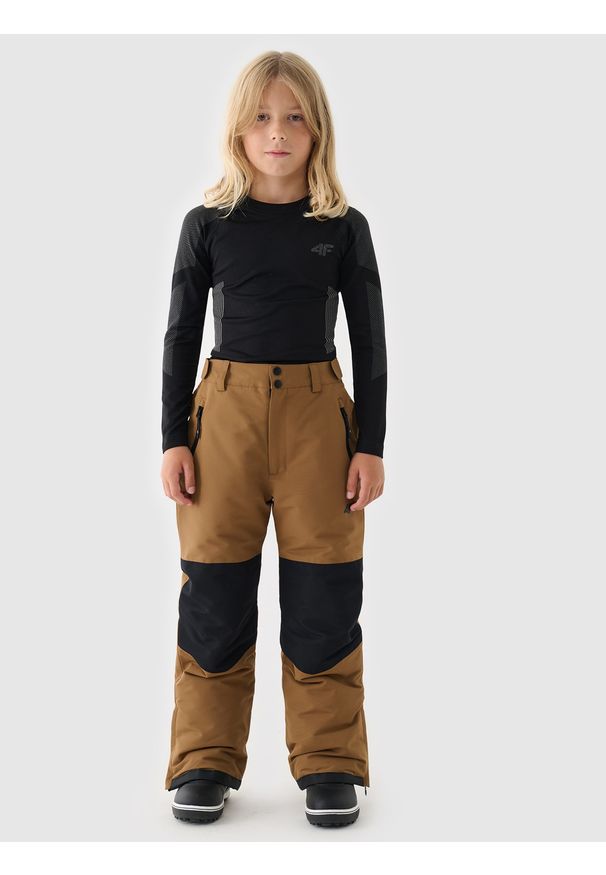 4f - 4F Spodnie snowboardowe membrana 10000 chłopięce - brązowe 134 (8-9 lat). Kolor: brązowy. Materiał: dzianina, materiał, tkanina, poliester. Wzór: gładki. Sezon: lato. Sport: snowboard