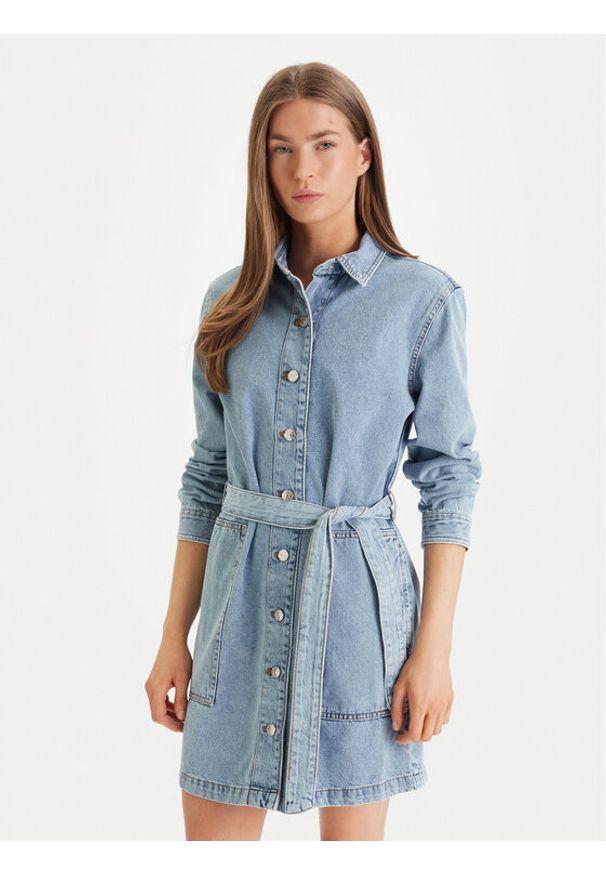 Calvin Klein Jeans Sukienka jeansowa LV047F671G Niebieski Regular Fit. Kolor: niebieski. Materiał: bawełna