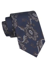 Chattier - Klasyczny Krawat Męski CHATTIER - Granat w Brązowo, Beżowe Kwiaty. Kolor: niebieski. Materiał: tkanina. Wzór: kwiaty. Styl: klasyczny
