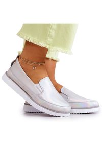 Damskie Skórzane Tenisówki Slip-On S.Barski Holograficzne Srebrne srebrny. Zapięcie: bez zapięcia. Kolor: srebrny. Materiał: skóra #1