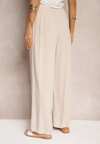 Renee - Jasnobeżowe Spodnie z Bawełny Typu Palazzo High Waist z Gumką w Talii Nelsaria. Okazja: na co dzień. Stan: podwyższony. Kolor: beżowy. Materiał: bawełna. Styl: casual, elegancki, wizytowy #5