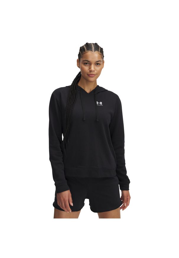 Bluza damska z kapturem Under Armour Rival Terry. Typ kołnierza: kaptur. Kolor: czarny, biały, wielokolorowy