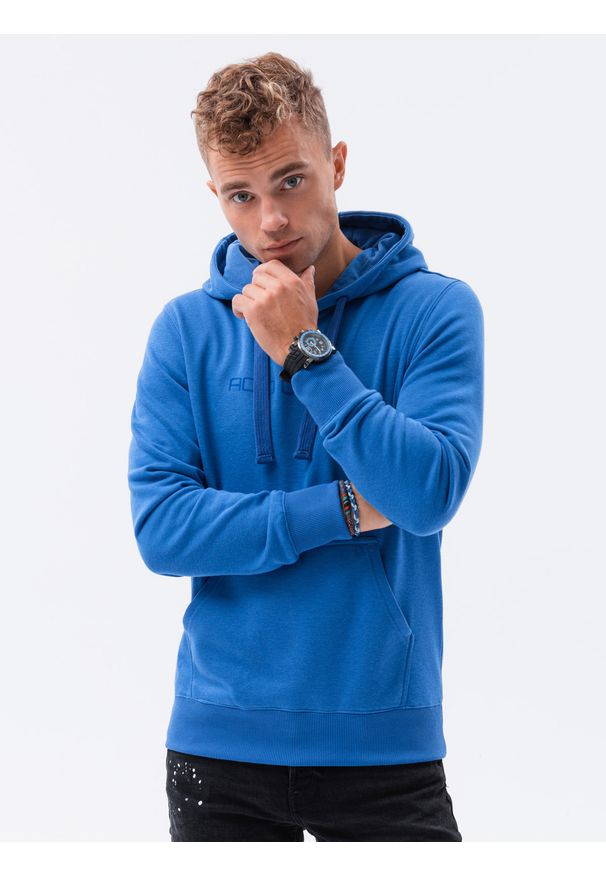 Ombre Clothing - Bluza męska w mocnych kolorach - niebieska V7 B1351 - XL. Typ kołnierza: kaptur. Kolor: niebieski. Materiał: bawełna, poliester. Wzór: nadruk