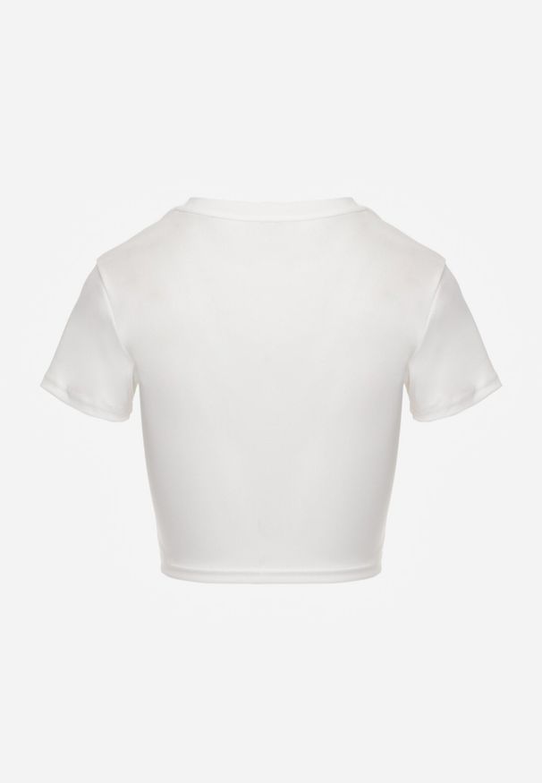 Born2be - Biały Krótki T-shirt w Stylu Basic z Minimalistycznym Nadrukiem Orithana. Okazja: na co dzień. Kolor: biały. Materiał: jeans. Długość: krótkie. Wzór: nadruk. Styl: sportowy, casual