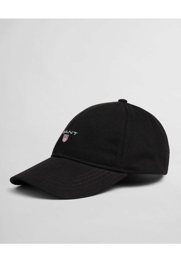 GANT - Czarna czapka z logo. Kolor: czarny. Materiał: bawełna. Wzór: kwiaty. Styl: klasyczny