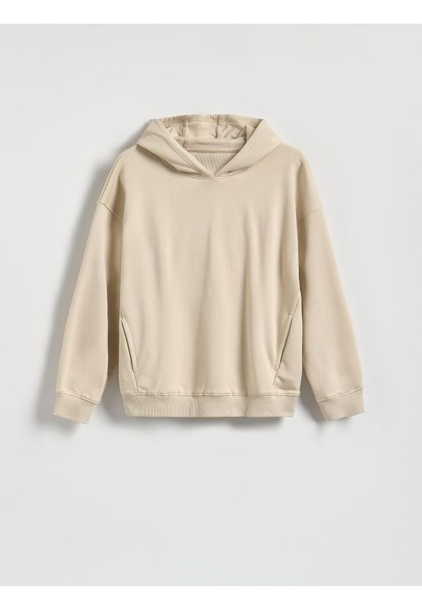 Reserved - Bluza z kapturem - beżowy. Typ kołnierza: kaptur. Kolor: beżowy. Materiał: dzianina, bawełna