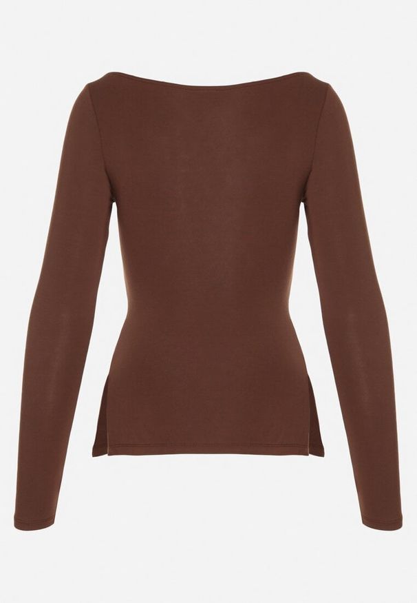Born2be - Brązowa Bluzka z Wiskozą i Marszczeniem Furitta. Okazja: na co dzień. Kolor: brązowy. Materiał: wiskoza. Styl: casual, klasyczny